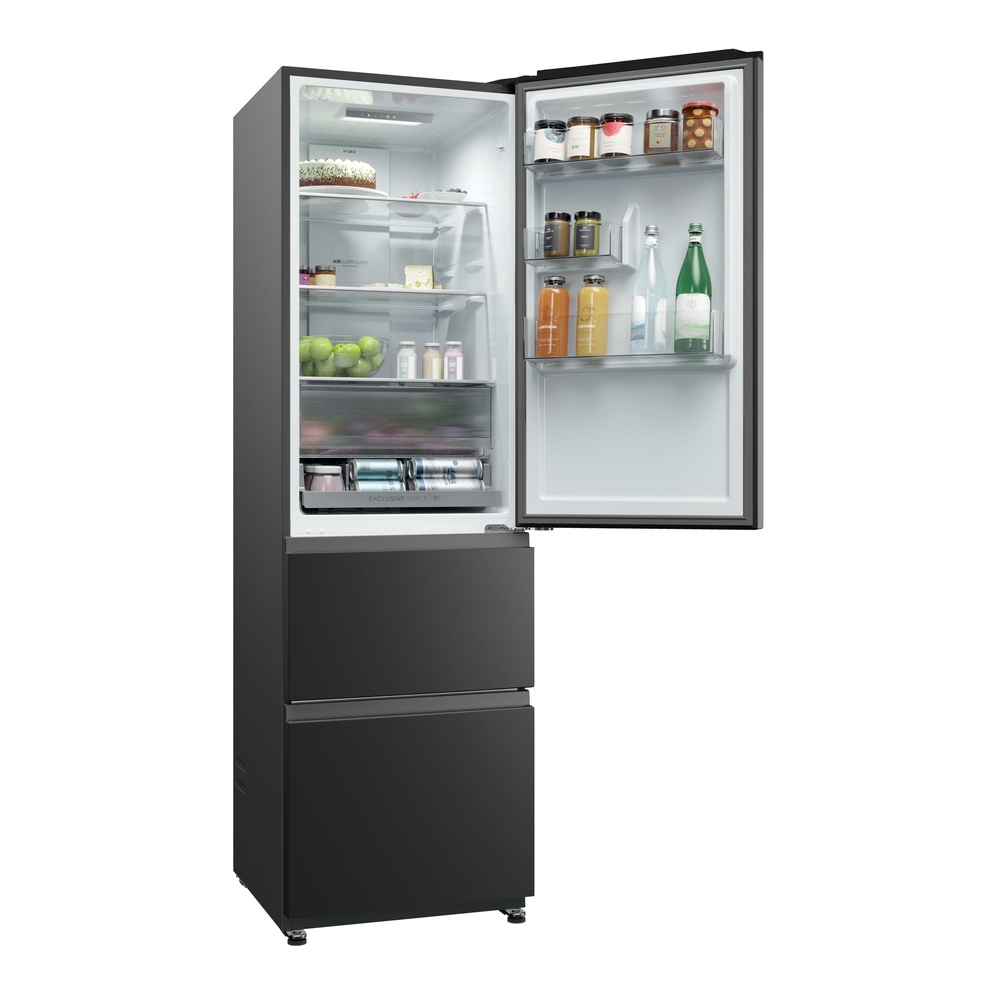 Haier 3D Series 3 HTR3518ENMTK 60/40 Frost Free Fridge Freezer Black - Clearance