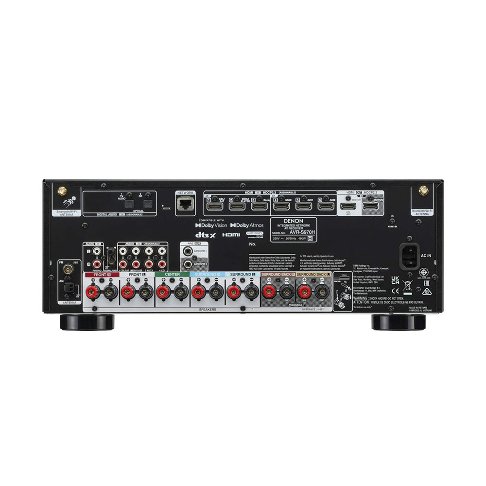 Denon AVRS970H 8K 7.2 Ch Dolby Atmos AV Receiver Black with Wharfedale Diamond 12.1i HCP 5.1 Speaker Package Walnut