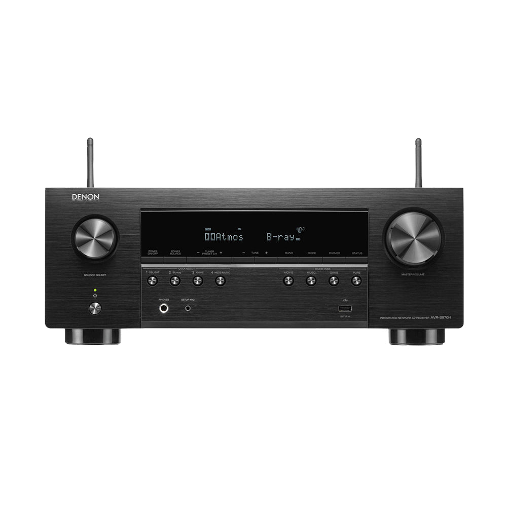 Denon AVRS970H 8K 7.2 Ch Dolby Atmos AV Receiver Black with Wharfedale Diamond 12.1i HCP 5.1 Speaker Package Walnut